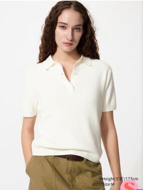 Uniqlo Cream Polo Short Sleeve Sweater